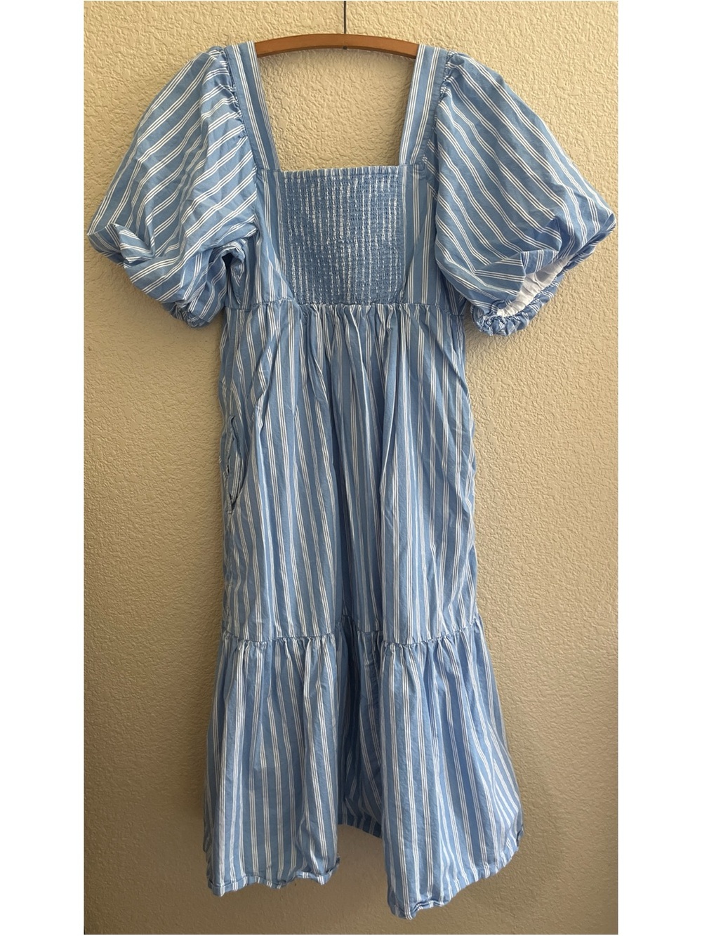 Old Navy Fit & Flare Puff Sleeve Striped Poplin Midi Dress Women’s Size Large - Picture 5 of 7